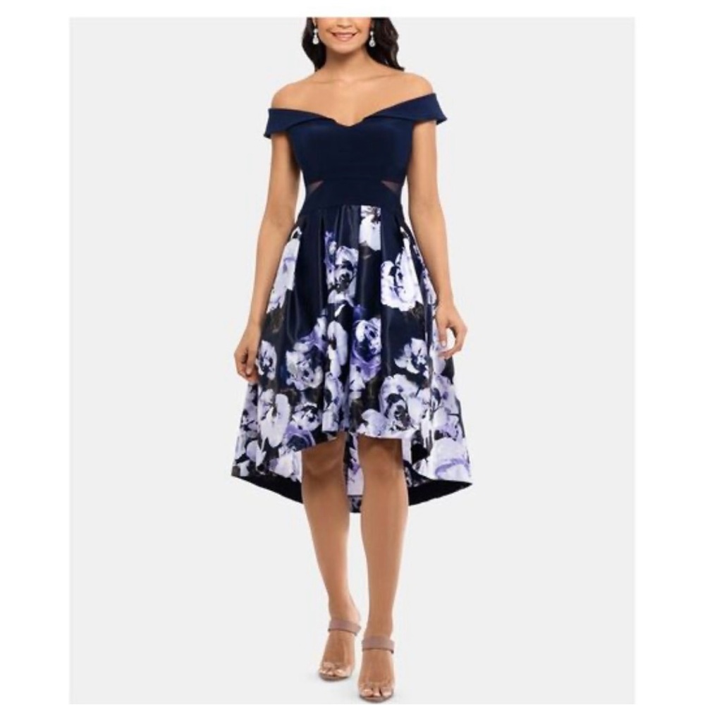 Xscape Evenings Patricia Floral Organza Navy Cocktail Dress| 2